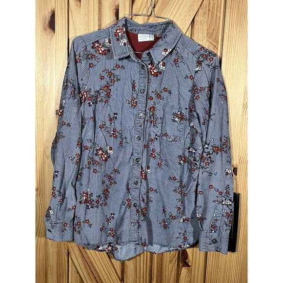 Anthropologie Building 18 Corduroy Floral Button Down Shirt Women's Size 4 Top - Picture 1 of 8